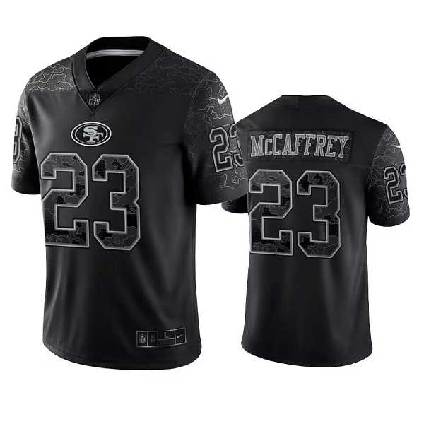 Men%27s San Francisco 49ers #23 Christian McCaffrey Black Reflective Limited Stitched Football Jersey